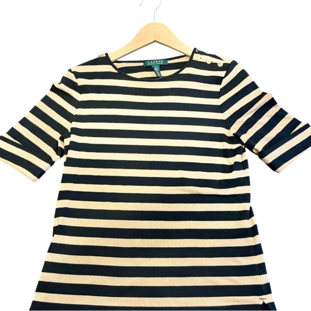 Lauren Ralph Lauren Metallic Stripe Knit Top – Navy / Gold, Size M